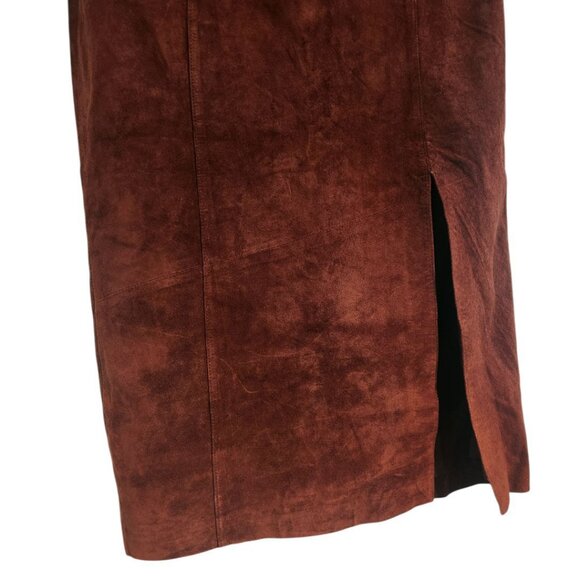 Rusty Brown Suede Leather Side Slit Midi Skirt Petite Size 14 - Picture 2 of 10